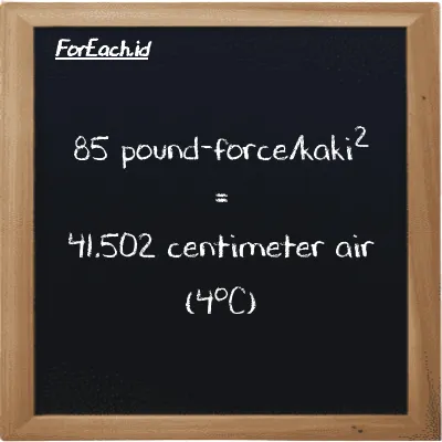 85 pound-force/kaki<sup>2</sup> setara dengan 41.502 centimeter air (4<sup>o</sup>C) (85 lbf/ft<sup>2</sup> setara dengan 41.502 cmH2O)